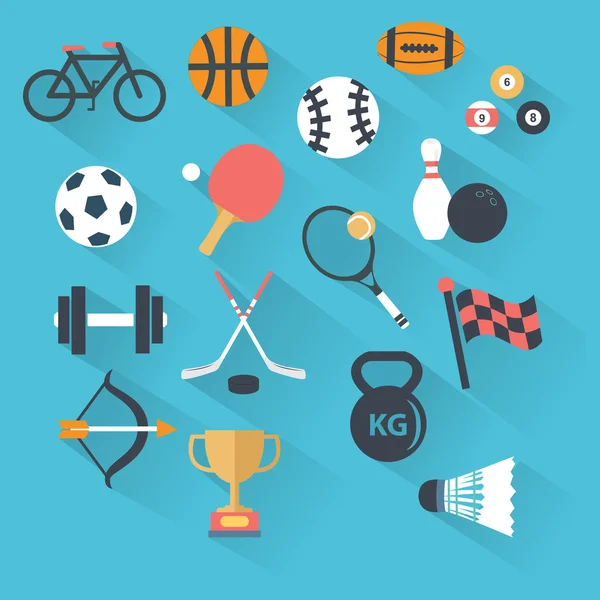 Conjunto de iconos deportivos en diseño plano — Vector de stock