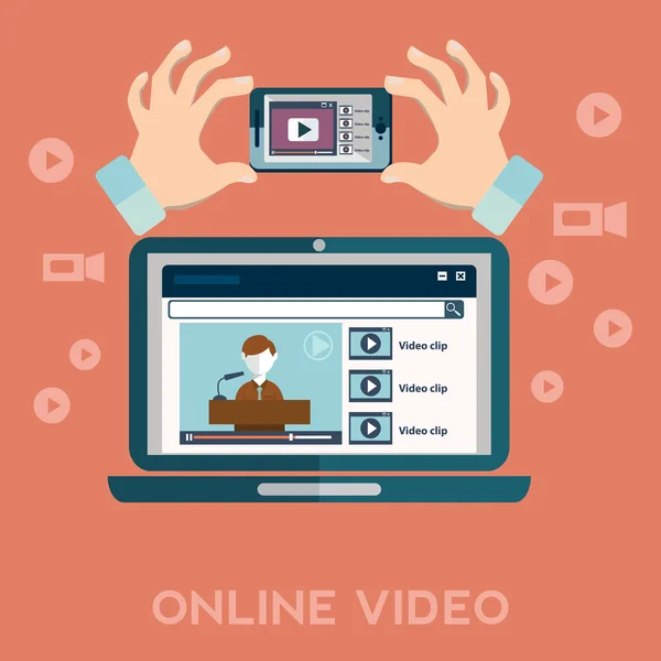 Flat design illustration concepts for smartphone video playing,video