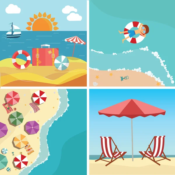 Playa de verano en diseño plano — Vector de stock