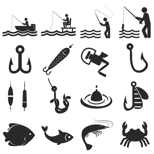 Iconos de pesca en un solo color — Vector de stock