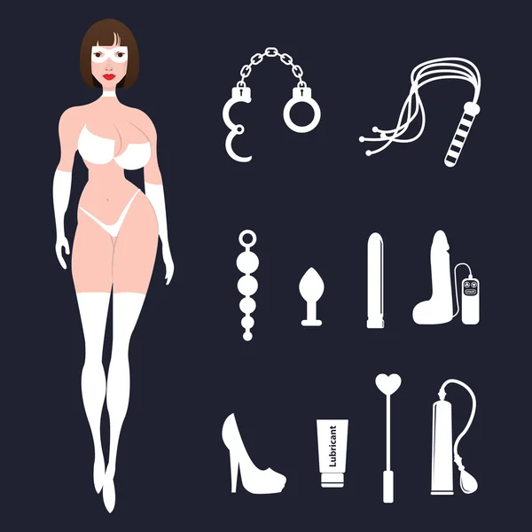 Sexy mujer en lencería con juguetes sexuales — Archivo Imágenes Vectoriales