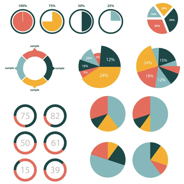 Conjunto de gráfico de pastel icono , — Vector de stock