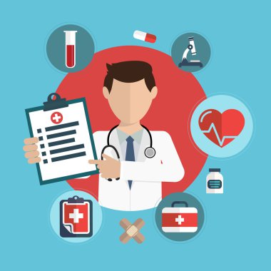 Flat health care and medical research background. Healthcare sys clipart