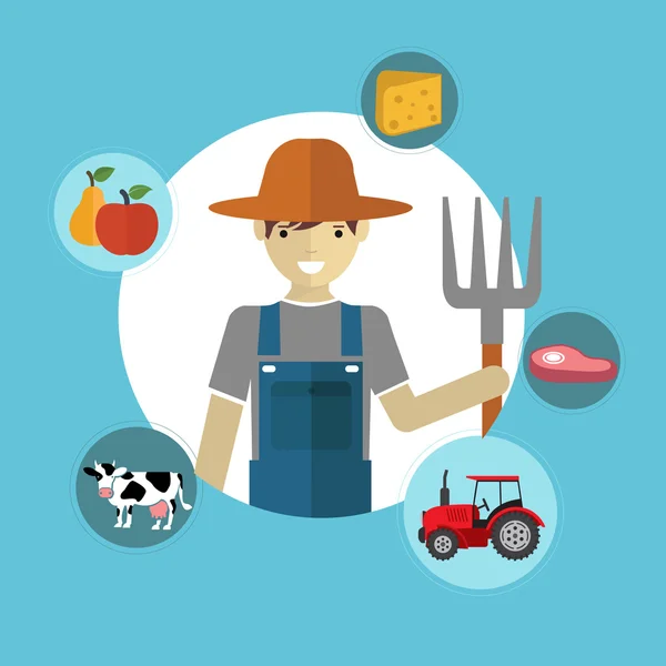 Farmer and Organic Clean Food — Stock Vector