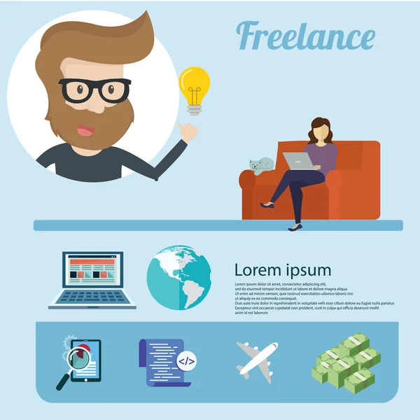 Freelancer infographics  and icons around. — Stock Vector