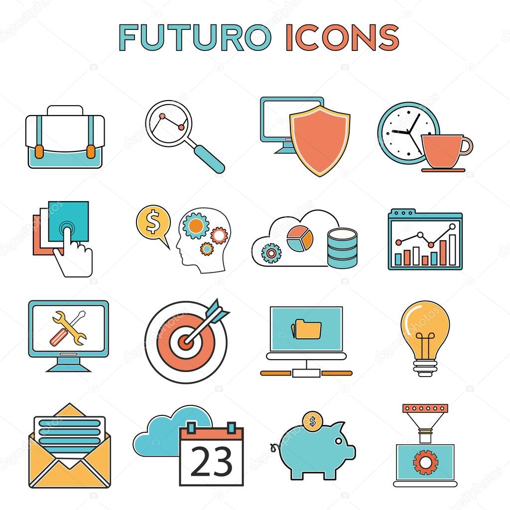 Line icons with flat design elements of business people organization, human resource management, company seminar training, career progress. Modern infographic vector logo pictogram collection concept.