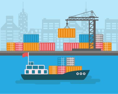 container ship at freight port terminal clipart