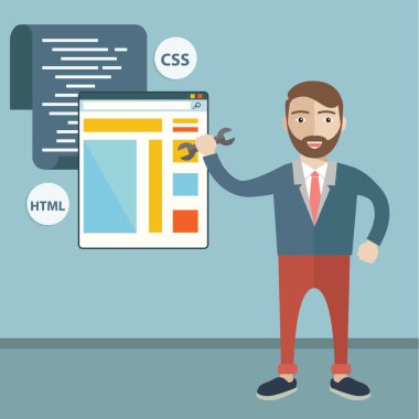 Concept of programmer or coder workflow for website coding and html programming of web application clipart svg vector 