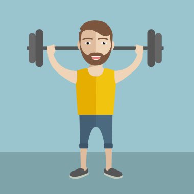 Hipster man lifting barbell