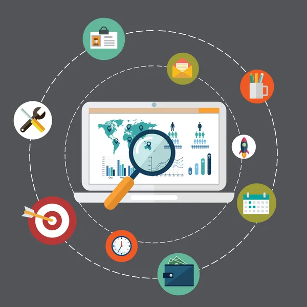 Concepto de información de búsqueda analítica de sitios web — Archivo Imágenes Vectoriales