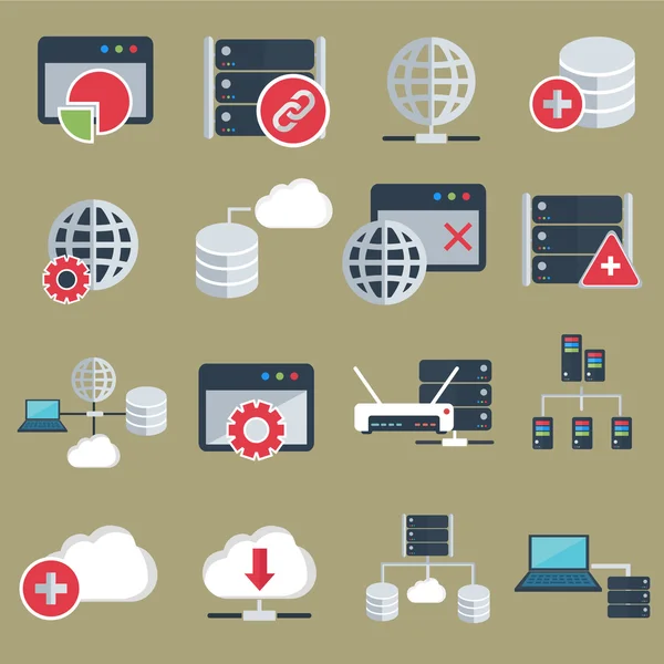 Database server and networking icon set — Stock Vector