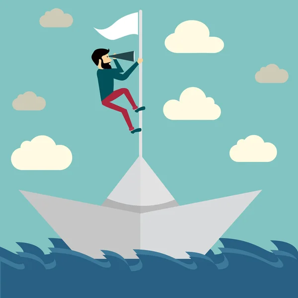 Biznesmen jest żeglarstwo na łódź papieru — Wektor stockowy