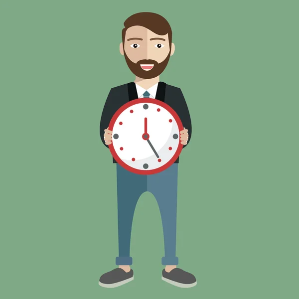 Ritratto di un uomo d'affari con in mano un orologio — Vettoriale Stock