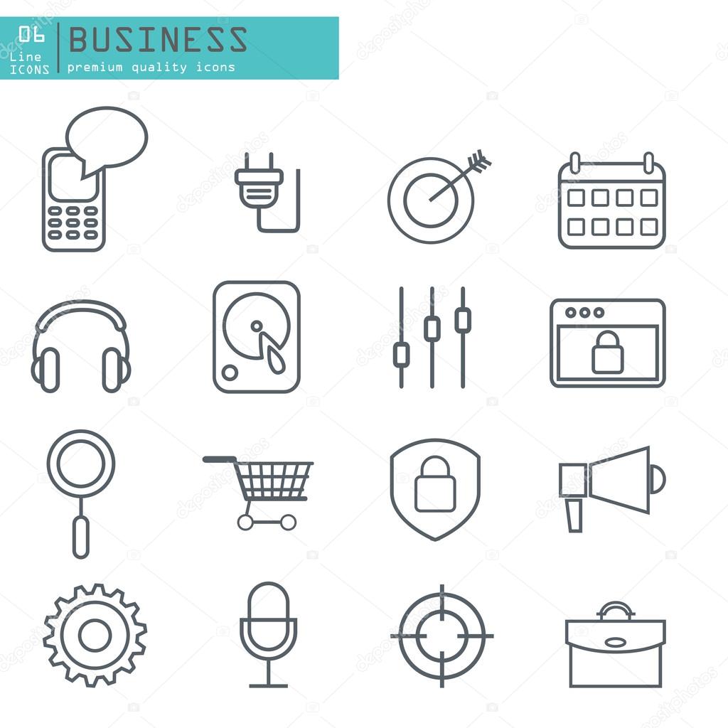 Line icons with flat design elements of business people organization, human resource management, company seminar training, career progress. Modern infographic vector logo pictogram collection concept.