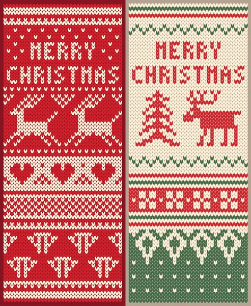 Un conjunto de diseño de tarjetas de Navidad patrón de punto con vector de ciervo — Archivo Imágenes Vectoriales