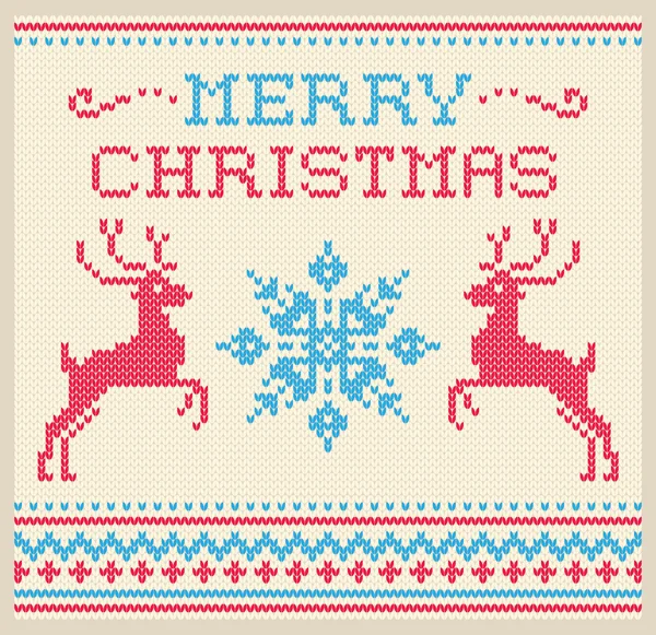 Weihnachtskarte im skandinavischen Stil mit Strickmuster und Hirschvektor — Stockvektor