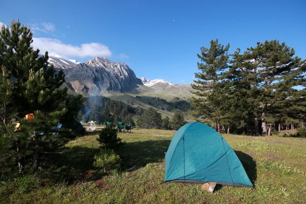 Floresta e acampamentos de montanha — Fotografia de Stock