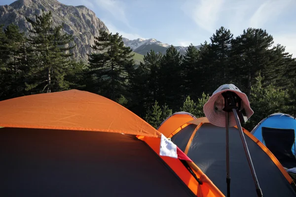 Floresta e acampamentos de montanha — Fotografia de Stock