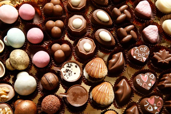 Gift chocolate tray. Sweets background.