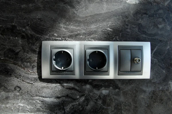 Electrical Sockets Marble Wall — Stock Photo, Image