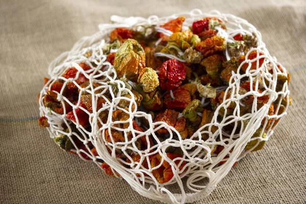 Red Dried Bell Peppers Net Bag — Stock Photo, Image