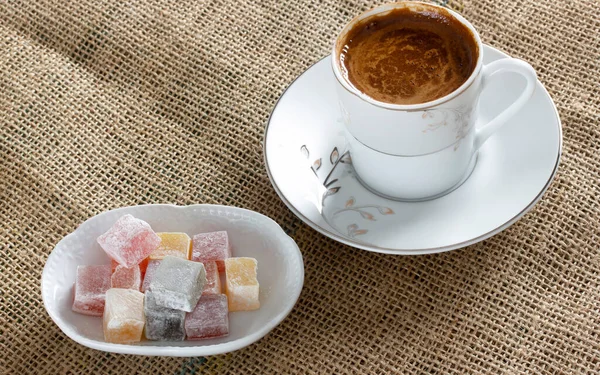 Traditional Turkish Coffee Turkish Delight — Stock Photo, Image