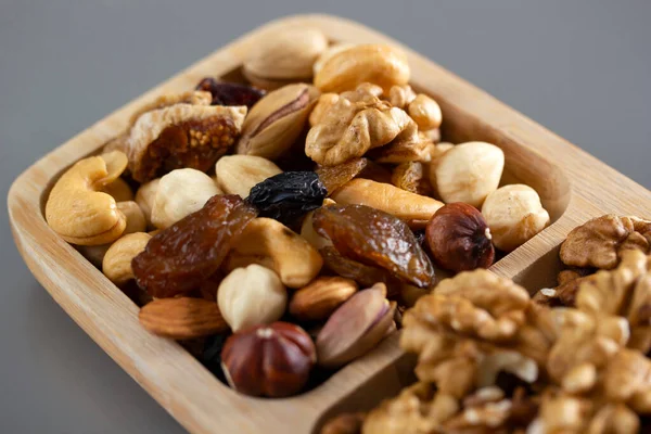 Mixed Nuts Bamboo Plate Healthy Food Concept — Stock Photo, Image