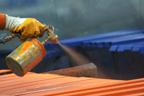 Metal Painting Worker Factory — Stock Photo, Image