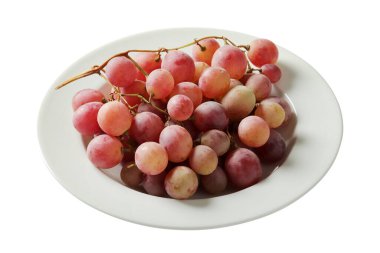 Tabakta taze üzüm var.