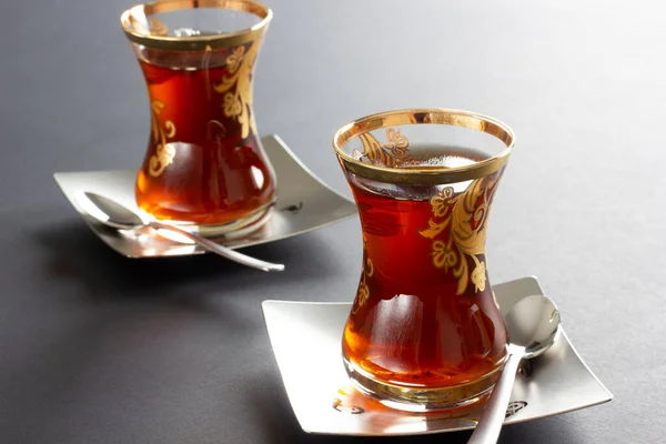 Chá Tradicional Turco Bebida Quente Chá Preto — Fotografia de Stock