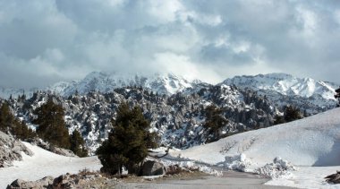 Kar bulutlu bir günde dağları kapladı.