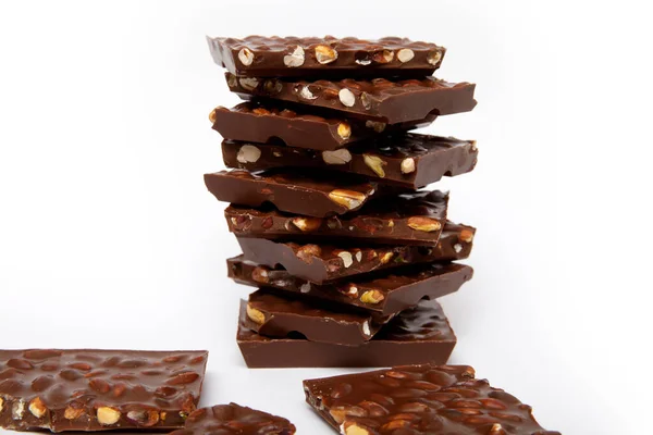 Choklad Bitar Vit Bakgrund — Stockfoto