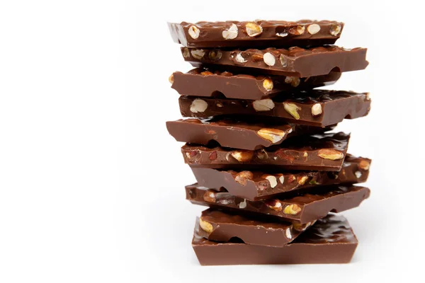 Chocolade Stukjes Een Witte Achtergrond — Stockfoto