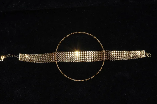 Gold Bracelets Black Background — Stock Photo, Image