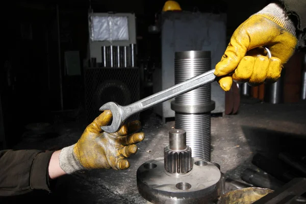 Werknemers Werken Samen Fabriek Industriële Achtergrond — Stockfoto