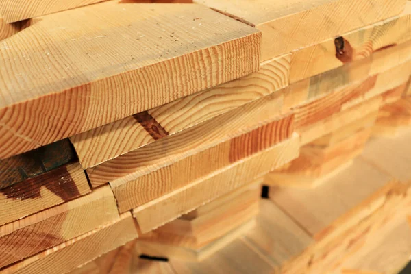 Wooden Boards Stacked Outdoors Lumber Warehouse — Stock Photo, Image