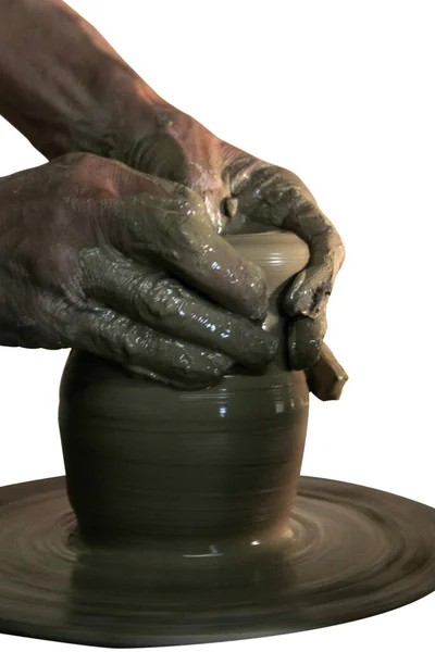 Pottery Workshop Hands Pottery Isolated White Background — Stock Photo, Image