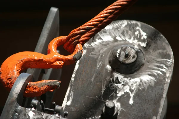 Mächtiger Kranhaken Industrieller Hintergrund — Stockfoto