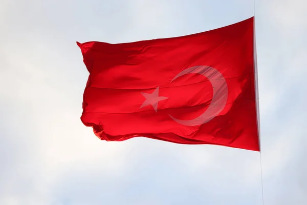 Turkse Vlag Zwaaien Lucht — Stockfoto