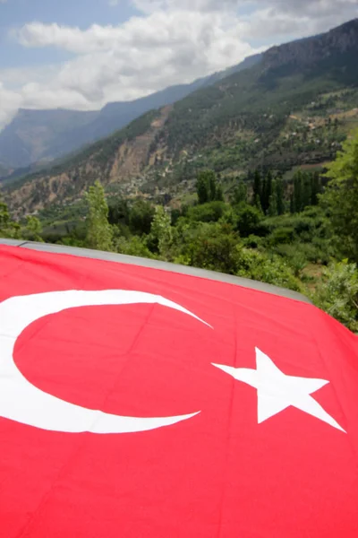 Grote Turkse Vlag Het Festivalgebied — Stockfoto