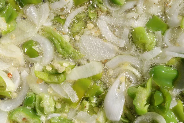 Los Pimientos Las Cebollas Tuestan Como Alimento —  Fotos de Stock