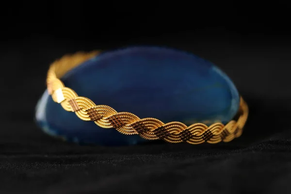 Pulseira Ouro Pedra Ágata Azul — Fotografia de Stock