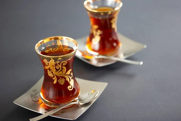 Turkish Traditional Tea Hot Drink Black Tea — Stock Photo, Image