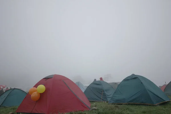 Tents Festival Area Foggy Weather — Stock Photo, Image