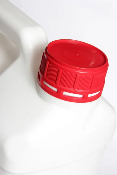 Tapa Roja Recipiente Plástico Blanco — Foto de Stock