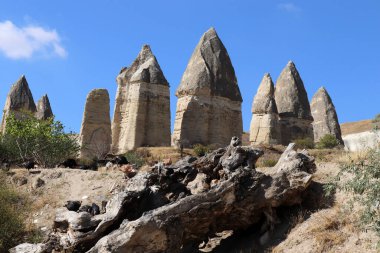 Kapadokya 'daki eşsiz jeolojik oluşumlar, Orta Anadolu, Türkiye. Goreme Ulusal Parkı.