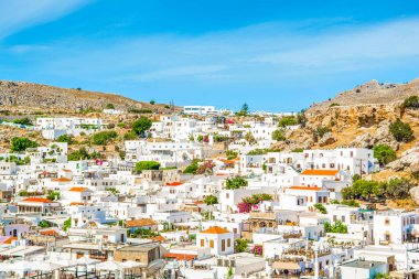 Yunanistan 'ın Rodos adasındaki Lindos' un güzel manzarası