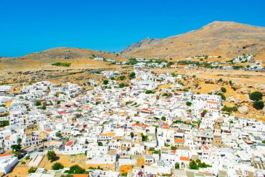 Yunanistan 'ın Rodos adasındaki Lindos' un güzel manzarası