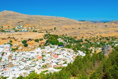 Yunanistan 'ın Rodos adasındaki Lindos' un güzel manzarası