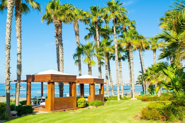 Limasol, Kıbrıs - 19 Mayıs 2021: Kıbrıs Rum Kesimi 'nin Akdeniz kıyılarındaki gündoğumu plaj manzarası 